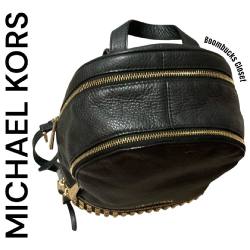 Michael Kors Black leather with metallic Gold studs rivet Backpack chic rockstar - Picture 7 of 16